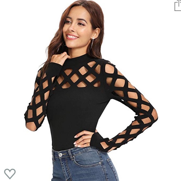julia’s closet Tops - Criss Cross Collar Long Sleeve Solid Fitted Blouse